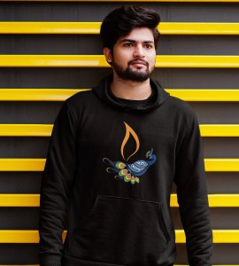 Peacock rangoli printed diwali themed black Hoodie specially for diwali festival
