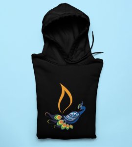 Peacock rangoli printed diwali themed black Hoodie specially for diwali festival
