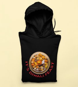It's diwali feast printed diwali themed black Hoodie specially for diwali festival