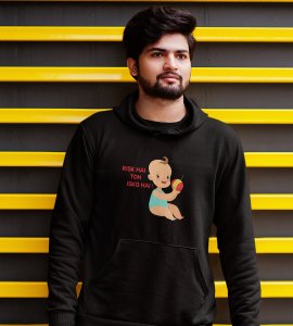Risk hai printed diwali themed black Hoodie specially for diwali festival