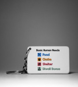 Diwali Bonus Essentials Keychain - Food, Clothes, Shelter, and Bonus(Pack Of 2)