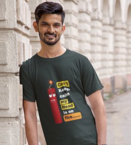 Baby cracker printed diwali themed unisex round neck blended green t-shirt specially for diwali festival