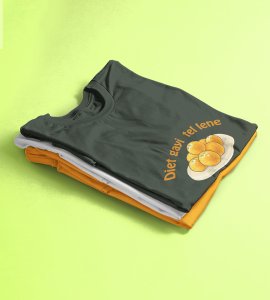 Laddoo printed diwali themed unisex round neck blended green t-shirt specially for diwali festival