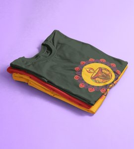 Rangoli mandala art (diya) printed diwali themed unisex round neck blended green t-shirt specially for diwali festival