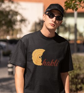 Chakli text printed diwali themed unisex round neck blended black t-shirt specially for diwali festival