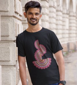 Designable semi-curved mandala colourful art printed diwali themed unisex round neck blended black t-shirt specially for diwali festival