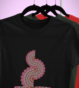 Designable semi-curved mandala colourful art printed diwali themed unisex round neck blended black t-shirt specially for diwali festival