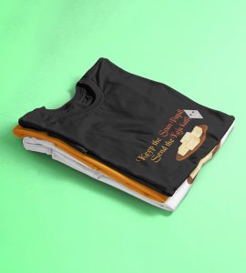 Keep the soan papdi text printed diwali themed unisex round neck blended black t-shirt specially for diwali festival