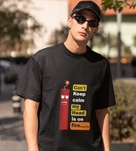 Laxmi cracker printed diwali themed unisex round neck blended black t-shirt specially for diwali festival