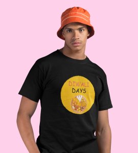 A plate of sweets printed diwali themed unisex round neck blended black t-shirt specially for diwali festival