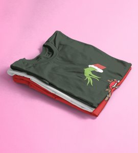 Alien & Reindeer:(Green) Christmas Edition Printed T-shirt - Ideal for Spreading Holiday Cheer at Gym, Yoga, and Outdoor Activities