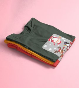 Santa And His Friends: Unwrap Joy with(Green) T-shirt- Durable Printed for Festive Gifts For Boys Girls