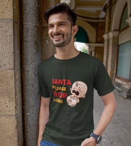 Baby Tears Over Santa(Green) Elegantly Printed T-shirt, Best Gift For Boys Girls