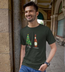 Christmas Cheer Later Chilled Beer: Humorously Printed T-shirt (Green) Perfect Gift For Secret Santa