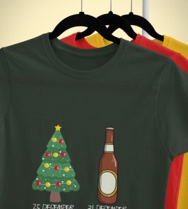 Christmas Cheer Later Chilled Beer: Humorously Printed T-shirt (Green) Perfect Gift For Secret Santa
