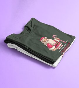 Old Grumpy Santa : Funny Printed T-shirt (Green) Best Gift For Secret Santa