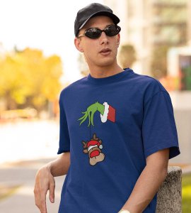 Alien & Reindeer:(Blue) Christmas Edition Printed T-shirt - Ideal for Spreading Holiday Cheer at Gym, Yoga, and Outdoor Activities