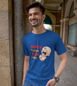 Baby Tears Over Santa(Blue) Elegantly Printed T-shirt, Best Gift For Boys Girls