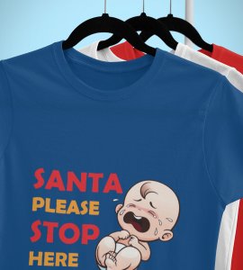 Baby Tears Over Santa(Blue) Elegantly Printed T-shirt, Best Gift For Boys Girls