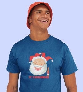 Drunkard Santa : Amazingly Printed T-shirt (Blue) Best Gift For Christmas Celebration