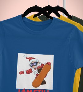 Goofy & Young Santa:Best Printed T-shirt (Blue) Perfect Gift For Boys Girls