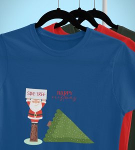 Eco-Friendly Santa: Beautifully Printed T-shirt (Blue) Exclusive Gift For Boys Girls