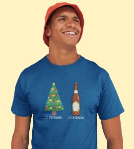 Christmas Cheer Later Chilled Beer: Humorously Printed T-shirt (Blue) Perfect Gift For Secret Santa