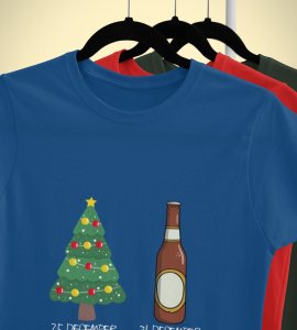Christmas Cheer Later Chilled Beer: Humorously Printed T-shirt (Blue) Perfect Gift For Secret Santa