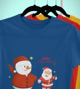 Selfie Santa: Cute Printed T-shirt (Blue) Elegant Gift For Kids