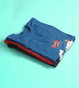 Santa Stucked In Chimeny : Best Printed T-shirt Botttle (Blue) Christmas's Best Gift For Boys Girls