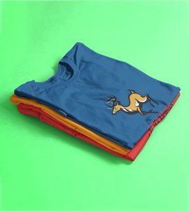 Hustling Reindeer : Funny & Cute Printed T-shirt (Blue) Perfect Gift For Secret Santa