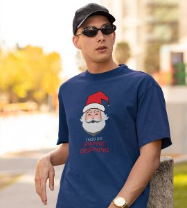 Graphic Lover Santa: Good Vibes Printed T-shirt (Blue) Unique Gift For New Year Boys Girls