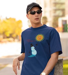 Angry Snowman : Unique Printed T-shirt (Blue) Best Gift For Boys Girls