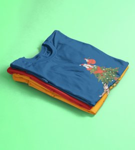 Santa's On Tree: Best Printed T-shirt (Blue) Best Gift For Secret Santa