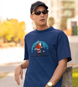 Biker Santa: Unique Printed T-shirt (Blue) Perfect Gift For Christmas Boys Girls