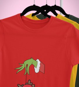 Alien & Reindeer:(Red) Christmas Edition Printed T-shirt - Ideal for Spreading Holiday Cheer at Gym, Yoga, and Outdoor Activities