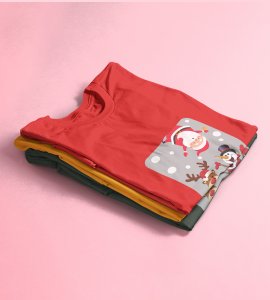 Santa And His Friends: Unwrap Joy with(Red) T-shirt- Durable Printed for Festive Gifts For Boys Girls