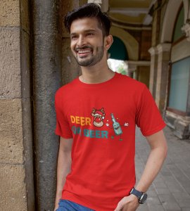 Deer Or Beer: Beautifully Crafted T-shirts(Red) Best Gift for Boys Girls