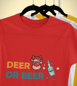 Deer Or Beer: Beautifully Crafted T-shirts(Red) Best Gift for Boys Girls