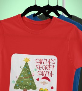 Santa's Secret Santa: Elegantly Printed T-shirt (Red) Perfect Gift For Secret Santa