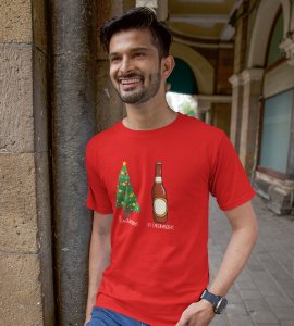 Christmas Cheer Later Chilled Beer: Humorously Printed T-shirt (Red) Perfect Gift For Secret Santa