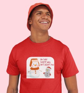 Society Against Santa : Funniest Printed T-shirt (Red) Best Gift For Secret Santa