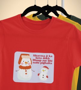 Snowman Sharmaji : Beautifully Crafted T-shirt (Red) Perfect Gift For Secret Santa