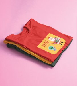 Santa And Alien's Talk : Elegantly Printed T-shirt (Red) Best Gift For Boys Girls
