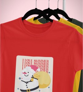 Summer Lover Snowman : Best Printed T-shirt (Red) Perfect Gift For Secret Santa For Boys Girls