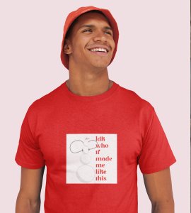 Angry Tall Snowman: Cute Snowman Printed T-shirt (Red) Unique Gift For Secret Santa