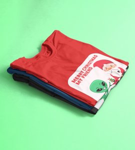 Santa With His Friend : Most Uniquely Printed T-shirt (Red) Best Gift For Boys Girls