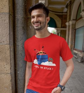 Santa Stucked In Chimeny : Best Printed T-shirt Botttle (Red) Christmas's Best Gift For Boys Girls