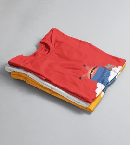 Santa Stucked In Chimeny : Best Printed T-shirt Botttle (Red) Christmas's Best Gift For Boys Girls