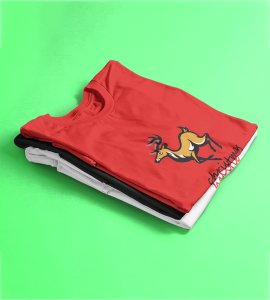 Hustling Reindeer : Funny & Cute Printed T-shirt (Red) Perfect Gift For Secret Santa